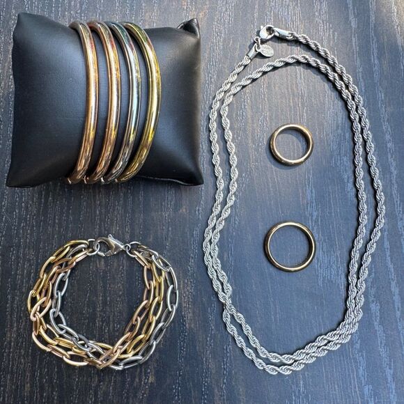 Milor Lot Bangle Bracelets Rope Chain Necklace Silver/ Gold Tone Stainless Steel - Picture 1 of 15